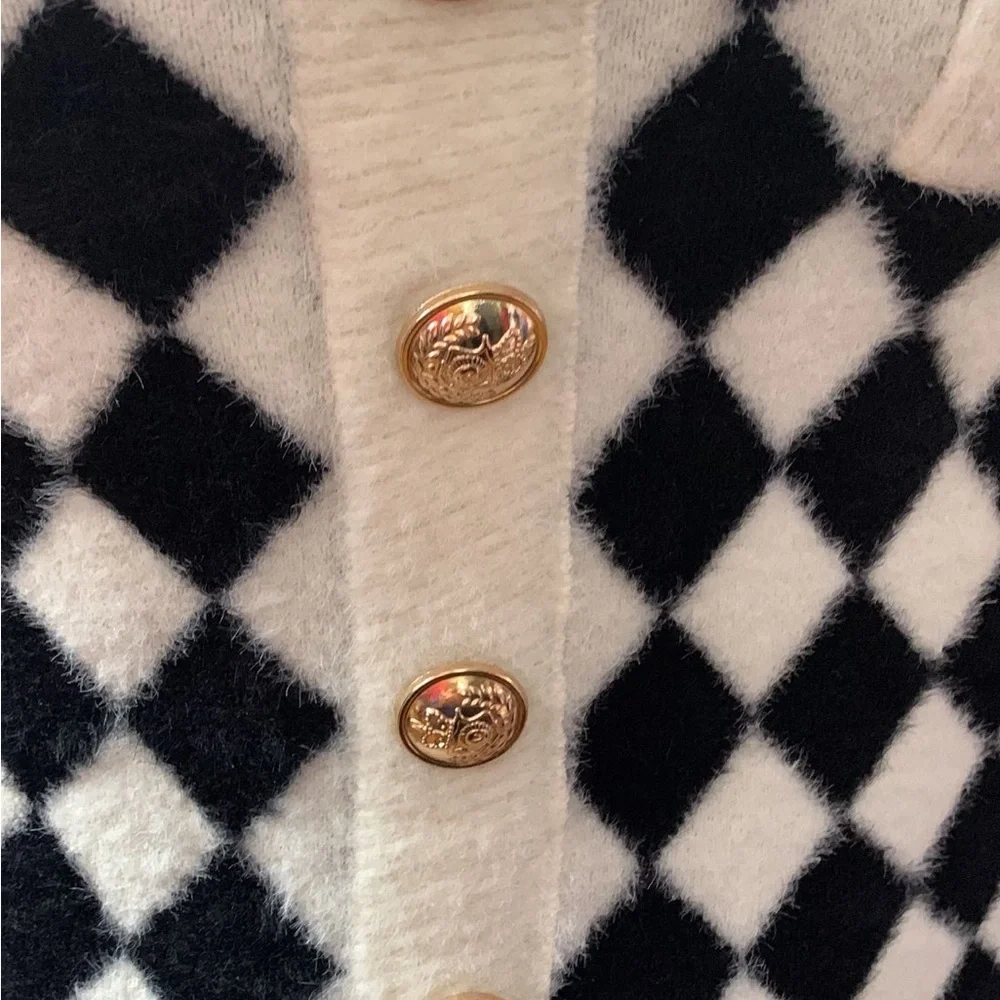 White And Black Off the Shoulder Mini Checkered Dress - Picture 4 of 5
